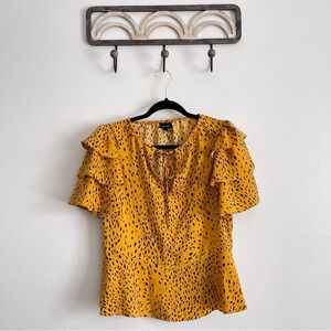Who what wear animal print short sleeve flowy blouse top shirt gold size small